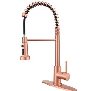 Rose Gold Copper Kitchen Faucet,Commerical Style - Pull Out Sprayer & Deck Plate